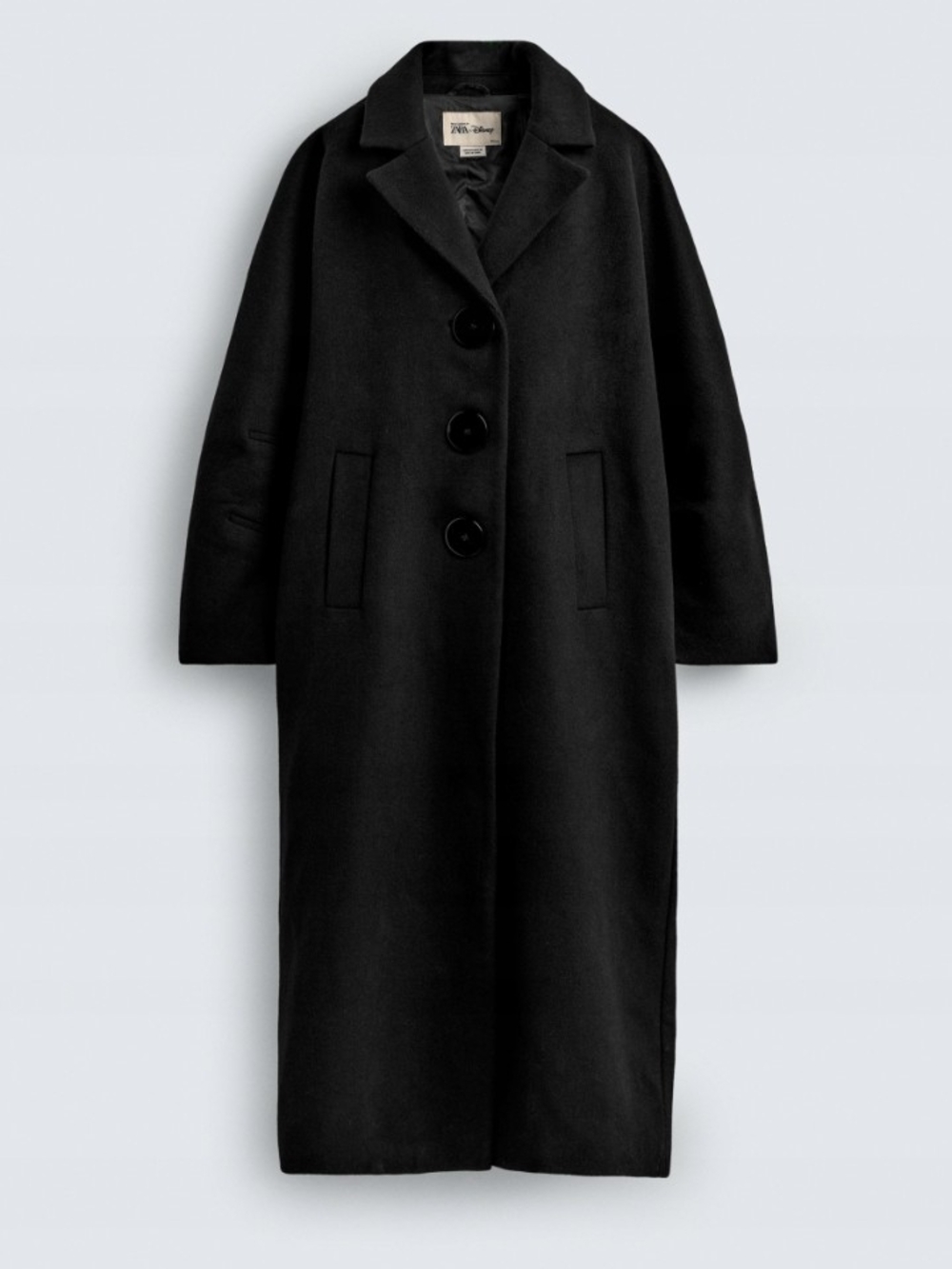 Zara X Dismey Black Long Oversized Trench Coat with Statement Buttons - Picture 2 of 4